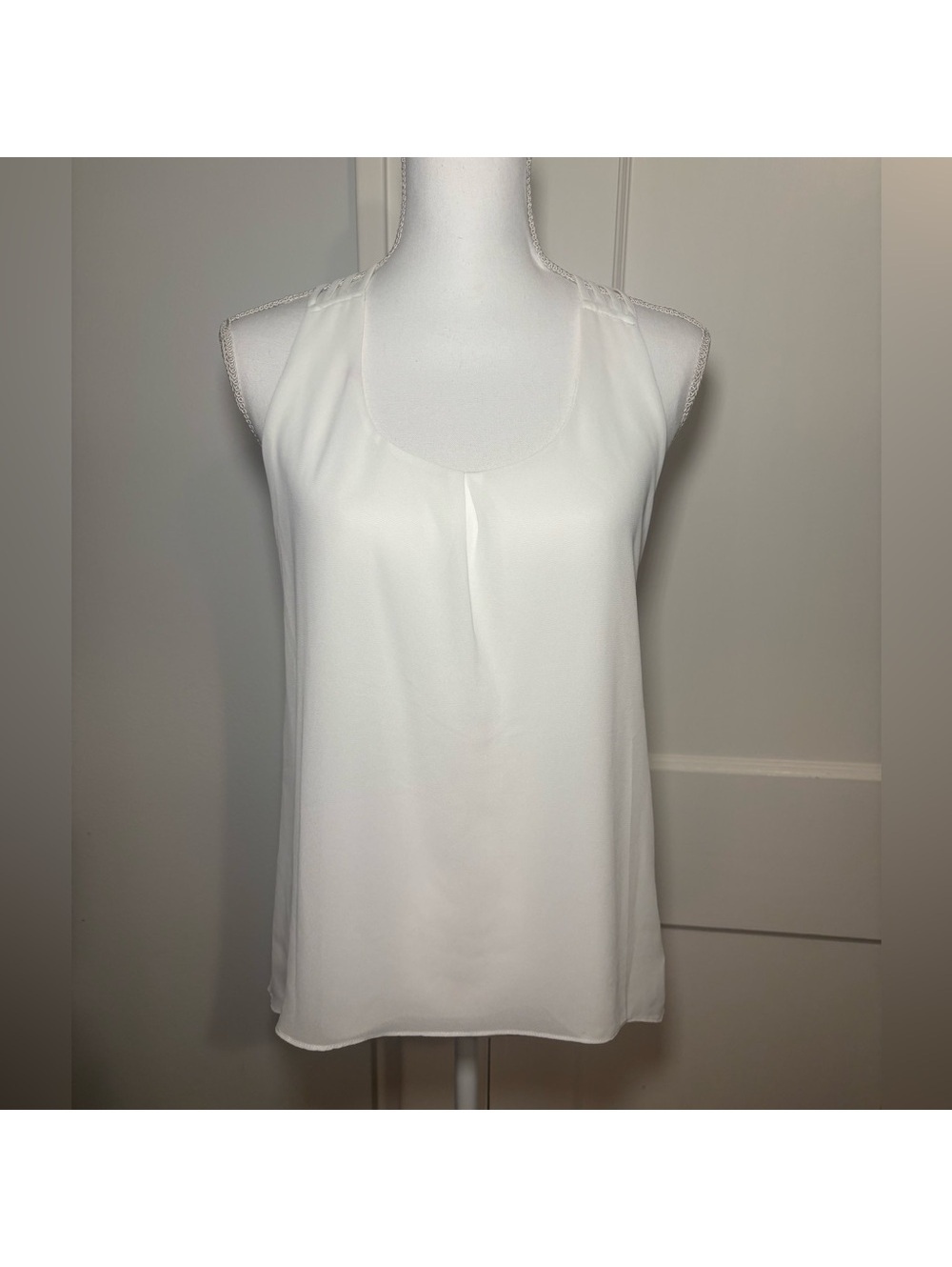Naked Zebra White Tank Top with Scoop Neck and Flowing Silhouette